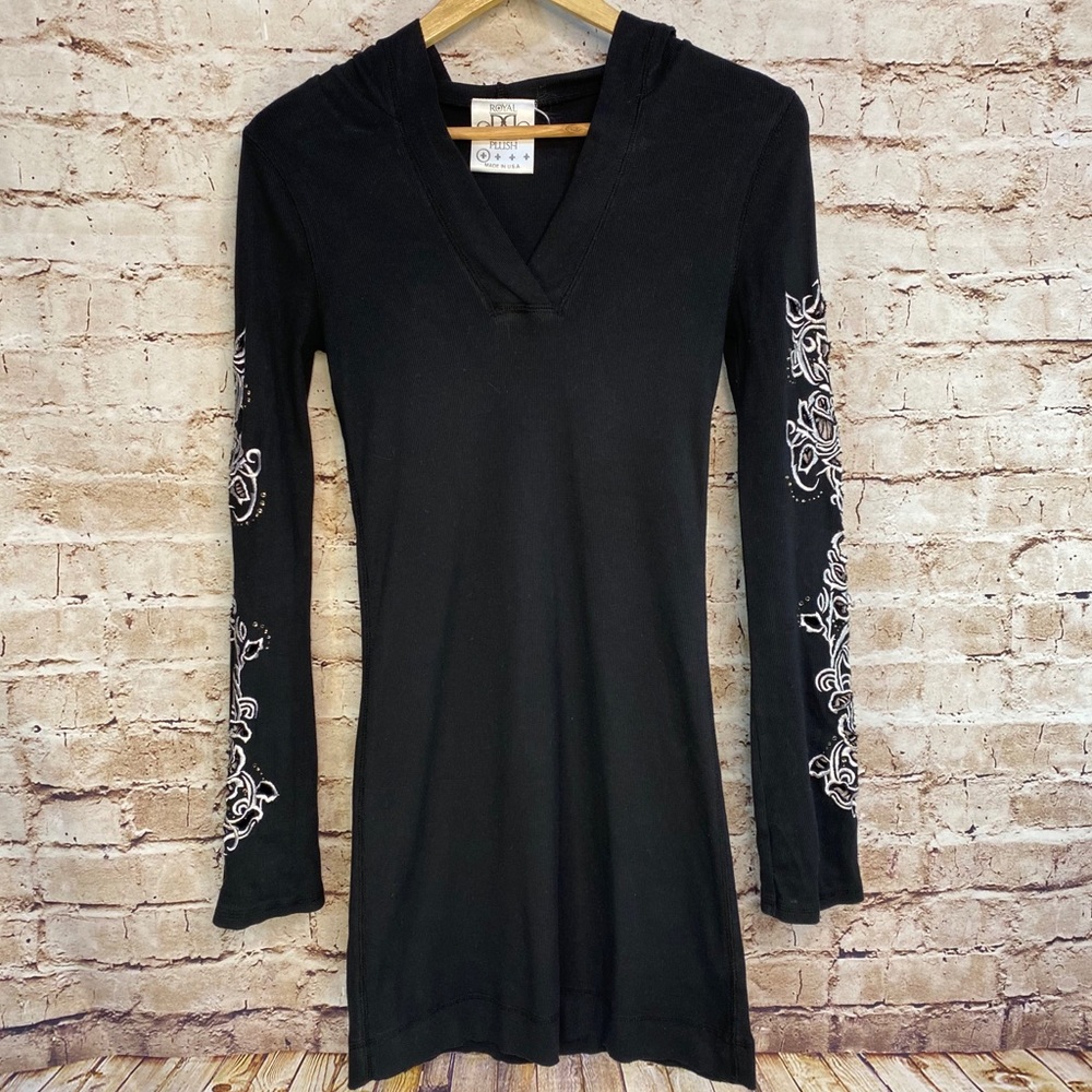 ROYAL PLUSH HOODIE EMBROIDERED RHINESTONE TUNIC